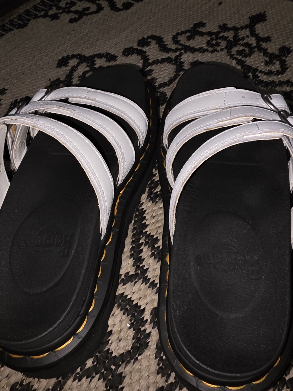 Dr. Martens White Multi-Strap Slide Sandals with Black Footbed